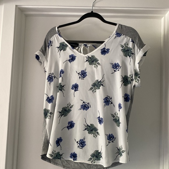 White , grey, sea foam green, navy blue blouse . Tie with hole in back! - Picture 2 of 3